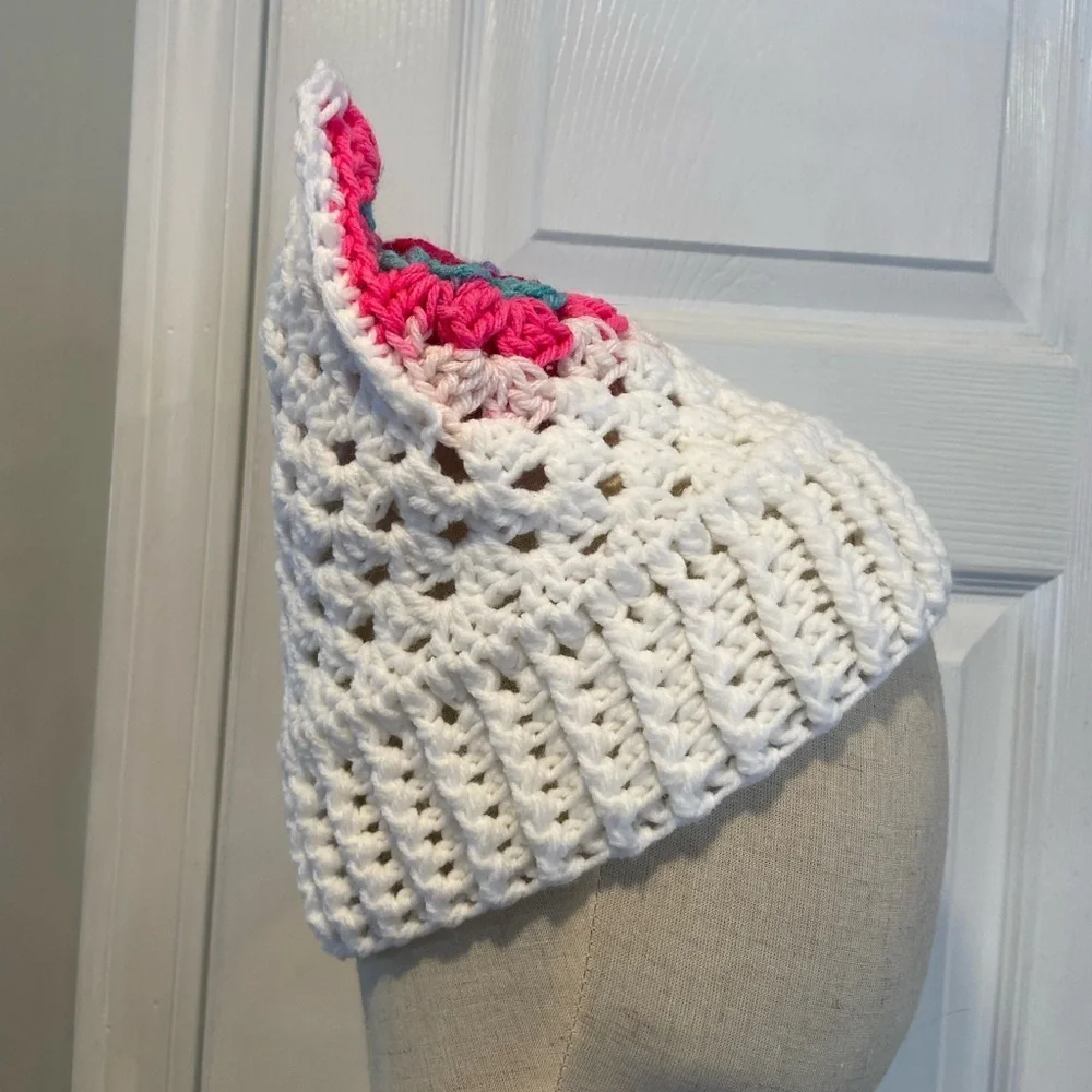 Handmade Crochet Cat Animal Ear Beanie Hat Cozy Ribbed Brim Stretch Winter Hat